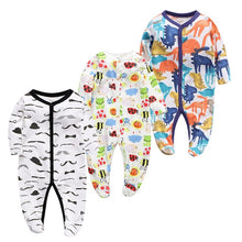 Load image into Gallery viewer, 3pcs Baby Girl Boy Clothes Footed Rompers Comfortable Newborn Pajamas Cartoon Printed