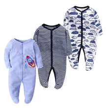 Load image into Gallery viewer, 3pcs Baby Girl Boy Clothes Footed Rompers Comfortable Newborn Pajamas Cartoon Printed