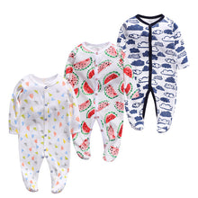 Load image into Gallery viewer, 3pcs Baby Girl Boy Clothes Footed Rompers Comfortable Newborn Pajamas Cartoon Printed