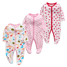 Load image into Gallery viewer, 3pcs Baby Girl Boy Clothes Footed Rompers Comfortable Newborn Pajamas Cartoon Printed