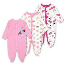 Load image into Gallery viewer, 3pcs Baby Girl Boy Clothes Footed Rompers Comfortable Newborn Pajamas Cartoon Printed
