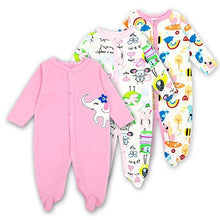 Load image into Gallery viewer, 3pcs Baby Girl Boy Clothes Footed Rompers Comfortable Newborn Pajamas Cartoon Printed