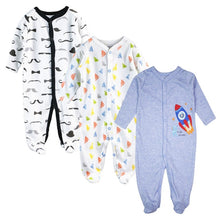 Load image into Gallery viewer, 3pcs Baby Girl Boy Clothes Footed Rompers Comfortable Newborn Pajamas Cartoon Printed