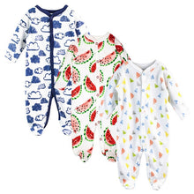Load image into Gallery viewer, 3pcs Baby Girl Boy Clothes Footed Rompers Comfortable Newborn Pajamas Cartoon Printed