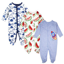 Load image into Gallery viewer, 3pcs Baby Girl Boy Clothes Footed Rompers Comfortable Newborn Pajamas Cartoon Printed