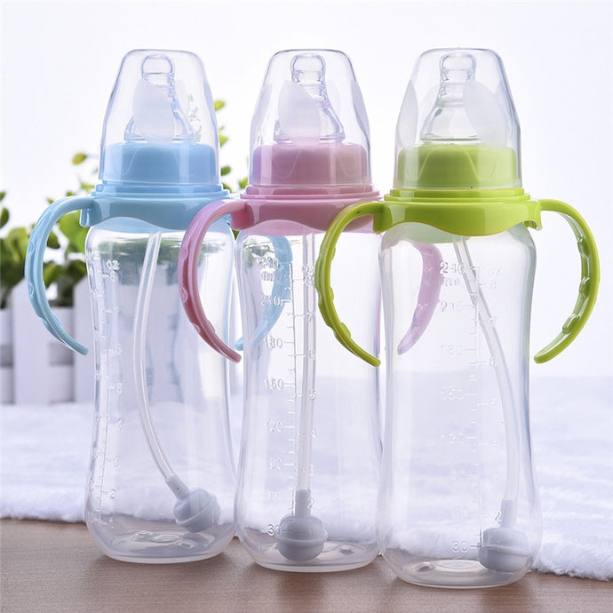 Baby Bottle Infant Newborn Children Learn Feeding Drinking Handle Bottle Kids Straw Juice Water Bottles Training Cup